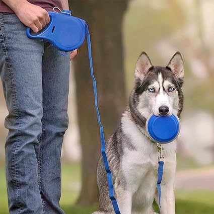 Correa retráctil para perros con cuenco plegable